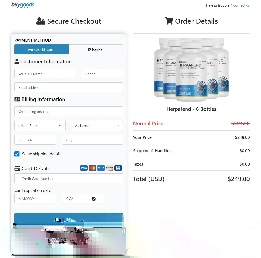 Herpafend order page